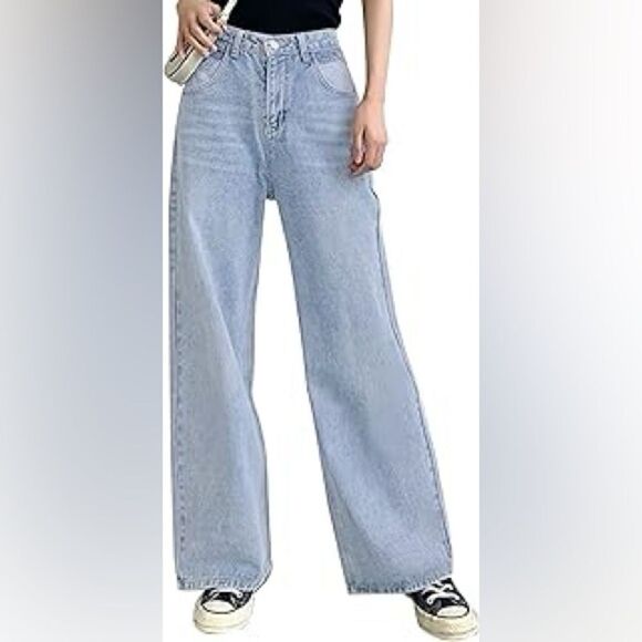 HDLTE Wide Leg Jeans High Waist Baggy Jeans Boyfriends Jeans Y2K 90s Size L - Picture 14 of 14